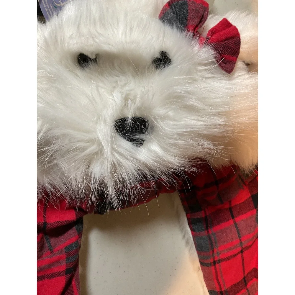 New Polar Bear Faux‎ Fur Hooded Scarf with Mittens Red Plaid Buffalo Check